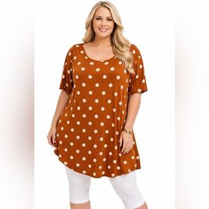 Penningtons Brown and White Polka Dot Short Sleeve Top